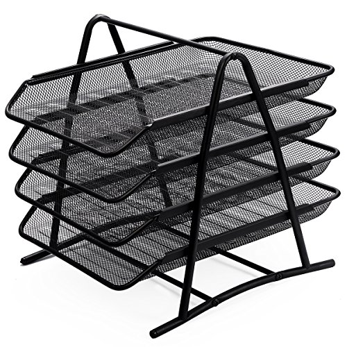 Zuvo Mesh-Schreibtisch-Organizer, 4 Etagen, Briefablage, Organizer, Büro, Dokumente, Aktenordner, Aufbewahrung, Netz-Füllung für Zuhause und Büro (schwarz) von Zuvo