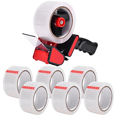 Zuvo Robuste Klebebandpistole und Abroller mit 6 transparenten Verpackungsbändern Transparentes Verpackungsklebeband, 48 cm x 66 m, mit Metallklebeband, Abroller für Umzugskartons, Lager oder allgemeine Verpackungsbedürfnisse von Zuvo