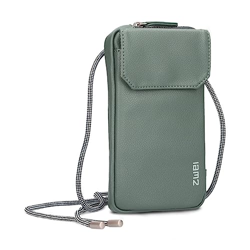 Zwei Handytasche zum Umhängen MADEMOISELLE.M MP30 Smartphone-Etui & Geldbörse 2-in-1, umlaufender Reißverschluss, längenverstellbarer Riemen, Mini-Handtasche 19 x 10 x 3 cm (eucalyptus) von Zwei