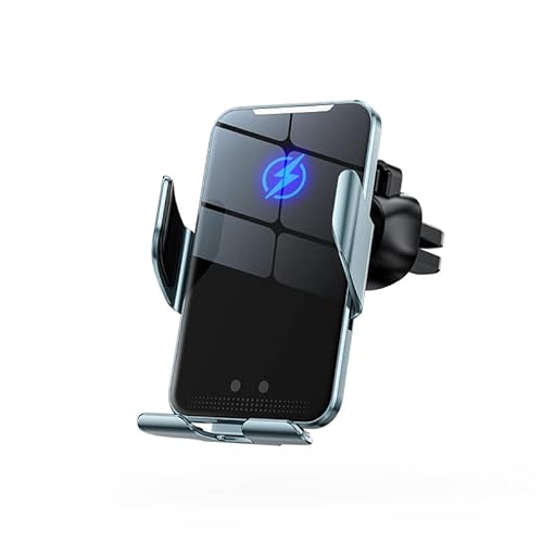 Zynkloac Induktions-Auto-Ladegerät mit 15 W Schnellladung, Infrarot-Automatik-Klemm-Telefonhalterung mit Legierungskühlung, kompatibel mit iOS und Android (blau) von Zynkloac