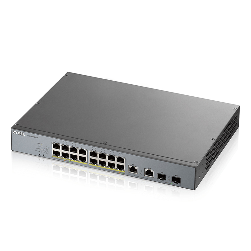 Zyxel GS1350-18HP Smart Managed Switch 16x Gigabit Ethernet (16x PoE+ max. 250 Watt), 2x GbE/SFP, Long Range, inkl. 1 Jahr Nebula Pro von Zyxel