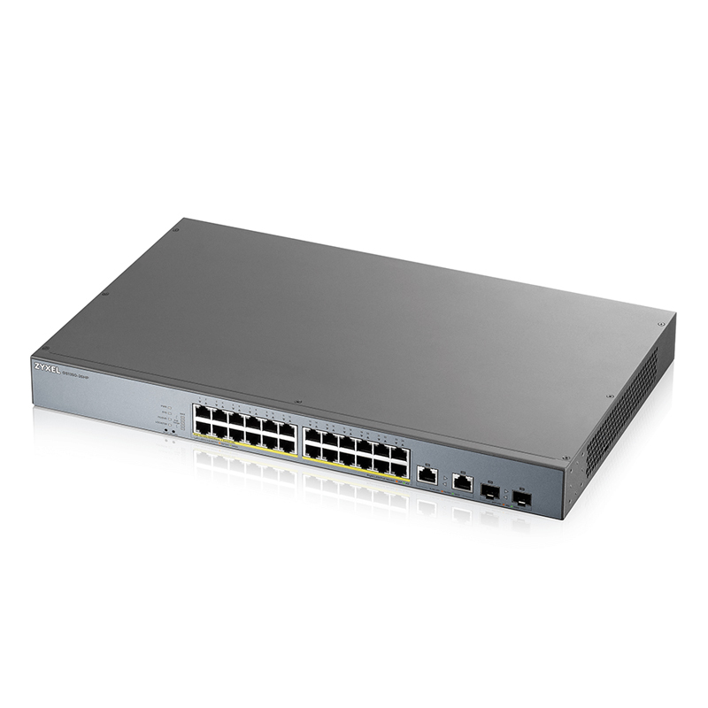 Zyxel GS1350-26HP Smart Managed Switch 24x Gigabit Ethernet (24x PoE+ max. 375 Watt), 2x GbE/SFP, Long Range, inkl. 1 Jahr Nebula Pro von Zyxel