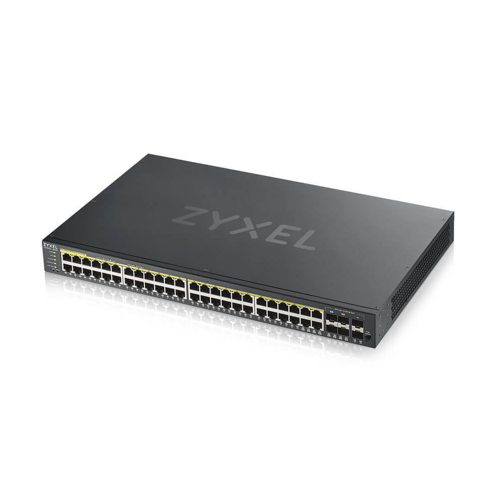 Zyxel GS1920-48HP V2 Smart Managed Switch 44x Gigabit Ethernet und 4x GbE/SFP Combo (48x PoE+, max. 375 Watt), 2x 10 Gbit/s SFP+ von Zyxel