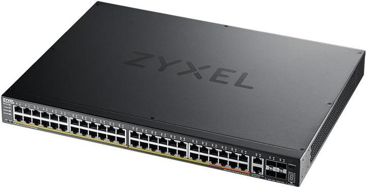 Zyxel XGS2220 Series XGS2220-54HP - Switch - 48-port GbE L3 access, NebulaFLEX Cloud, with 6 10G uplink - managed - 40 x 10/100/1000 (PoE+) + 8 x 10/100/1000 (PoE++) + 2 x 1/2,5/5/10 (PoE++) + 4 x 10 Gigabit SFP+ - Desktop, an Rack montierbar - PoE++ (600 W) (XGS2220-54HP-EU0101F) von Zyxel