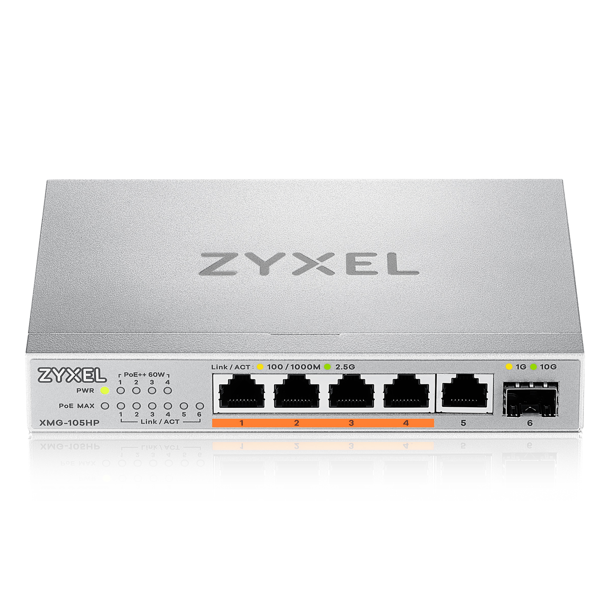 Zyxel XMG-105HP Unmanaged Switch 5x 2.5G Ethernet (4x PoE++, max. 70W), 1x 10G SFP+ von Zyxel