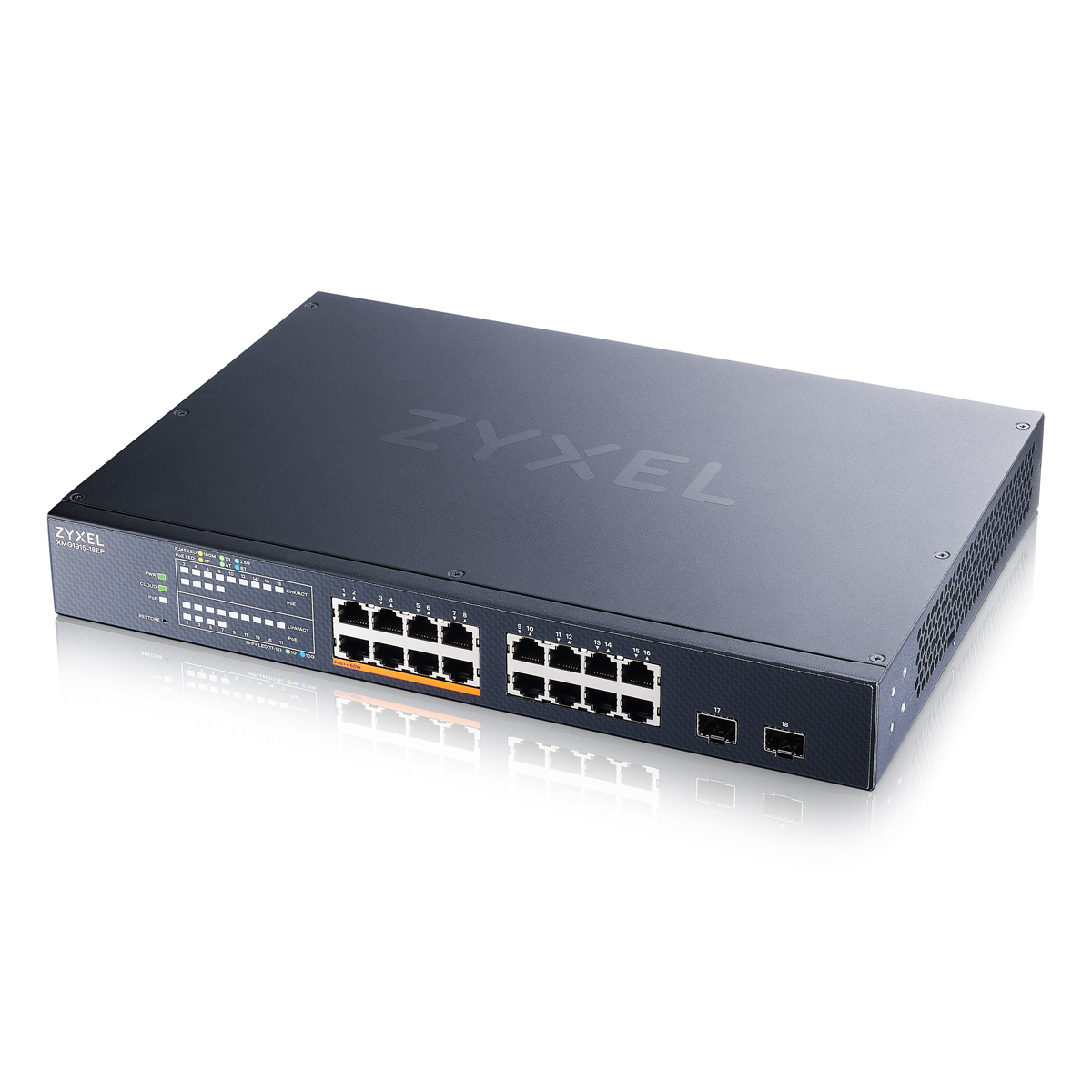 Zyxel XMG1915-18EP Smart Managed Switch 16x 2.5G Ethernet (8x PoE++, max. 180W), 2x 10G SFP+ von Zyxel