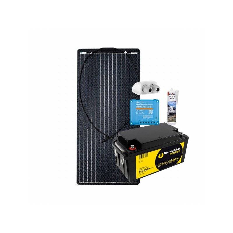 Wohnmobil Solar-Set 100W 78 Ah AGM Batterie Victron MPPT Solarladeregler Autark Paket mit 0% MwSt nach §12 Abs. 3 UstG von a-TroniX