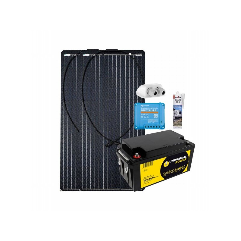 Wohnmobil Solar-Set 200W 78 Ah AGM Batterie Victron MPPT Solarladeregler Autark Paket von a-TroniX