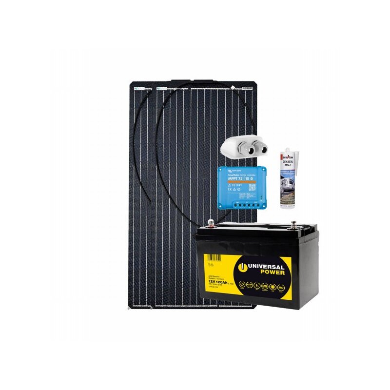 Wohnmobil Solar-Set 200W AGM 120Ah AGM Batterie Victron MPPT Solarladeregler Camper Autark von a-TroniX