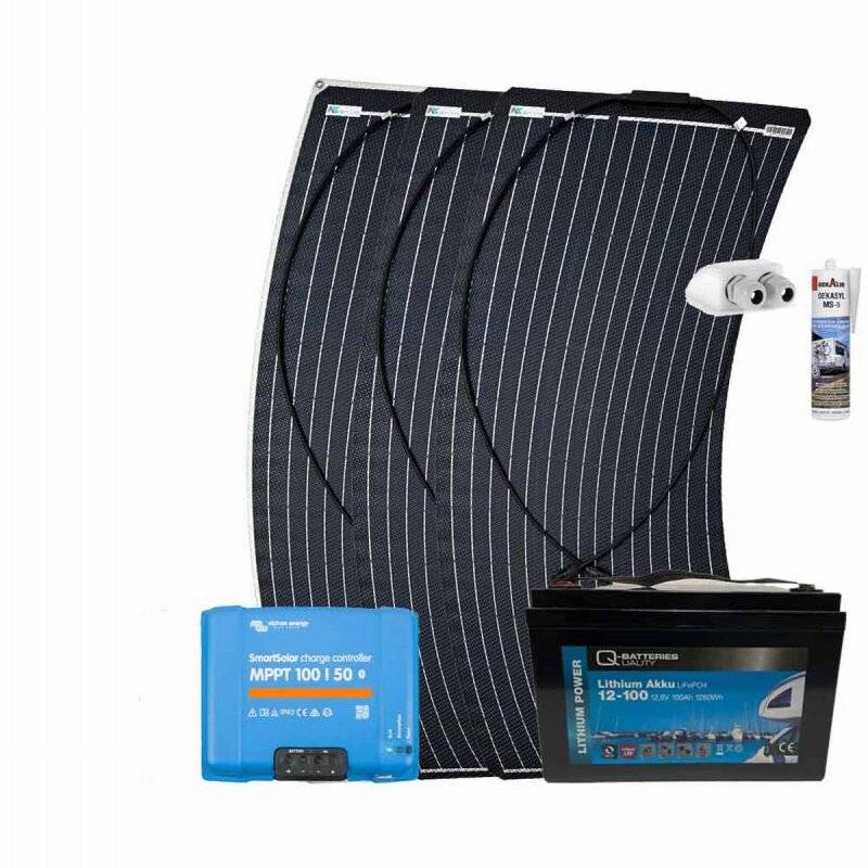 Wohnmobil Solar-Set 300W mit LiFePO4 12V 100Ah und Victron MPPT Solarladeregler Autark Paket mit 0% MwSt nach §12 Abs. 3 UstG von a-TroniX