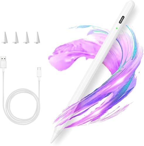 AMZCaSE Stylus Stift für iPad 2018-2023,kompatibel mit iPad 10/9/8/7/6th,Mini 6/5th,Air 4/3th,Pro 11'/12,9',11-inch A16/Air 11 M3/Air 13 M3,kapazitiver Stift mit 4 Ersatzspitzen(Weiß Schnelles Laden) von aMZCaSE