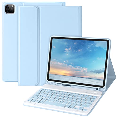 Tastatur Hülle für iPad Air 5. und 4. Generation 10,9" 2022/2020, iPad Pro 11" Tastatur Hülle 2022/2021/2020/2018, Abnehmbare Bluetooth-Tastatur mit Stifthalter für iPad 11" 1./2./3. Gen(Hellblau) von aMZCaSE