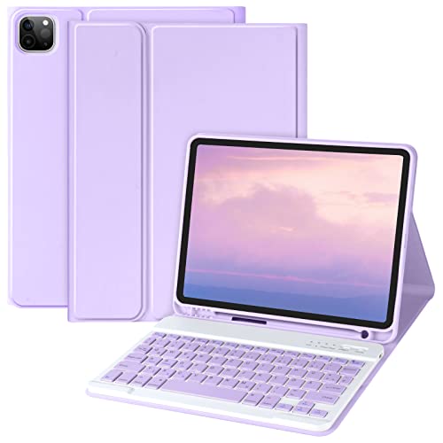 Tastatur Hülle für iPad Air 5. und 4. Generation 10,9" 2022/2020, iPad Pro 11" Tastatur Hülle 2022/2021/2020/2018, Abnehmbare Bluetooth-Tastatur mit Stifthalter für iPad 11" 1./2./3. Gen(Violett) von aMZCaSE