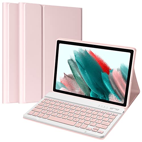 aMZCaSE Bluetooth Tastatur Hülle für Samsung Galaxy Tab A8 10.5'' 2022 SM-X200/X205, drahtlose abnehmbare Tastatur (Deutsches QWERTZ) mit Abdeckung Auto Wake/Sleep(Rosa) von aMZCaSE