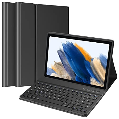 aMZCaSE Bluetooth Tastatur Hülle für Samsung Galaxy Tab A8 10.5'' 2022 SM-X200/X205, drahtlose abnehmbare Tastatur (Deutsches QWERTZ) mit Abdeckung Auto Wake/Sleep (Schwarz) von aMZCaSE