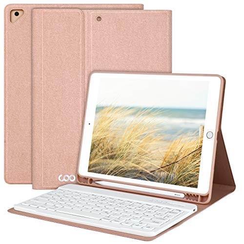 aMZCaSE Tastatur Hülle 10.2 für iPad 9/8/7 Generation-2021/2020/2019-iPad Air 3, Hülle für iPad Pro 10.5 2017 mit Abnehmbarer drahtloser Bluetooth-Tastatur-Hülle mit Stifthalter,QWERTZ(Champagner) von aMZCaSE