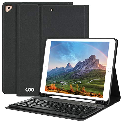 aMZCaSE Tastatur Hülle 10.2 für iPad 9/8/7 Generation-2021/2020/2019-iPad Air 3, Hülle für iPad Pro 10.5 2017 mit Abnehmbarer drahtloser Bluetooth-Tastatur-Hülle mit Stifthalter,QWERTZ (schwarz) von aMZCaSE