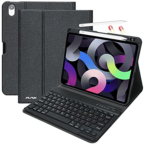 aMZCaSE Tastatur Hülle 10.9 für iPad Air 5 Gen 2022 iPad Air 4 Gen 2020,Hülle für iPad Pro 11 2018 mit Abnehmbarer kabelloser Bluetooth-Tastatur - Vollschutzhülle mit Stifthalter (schwarz) von aMZCaSE
