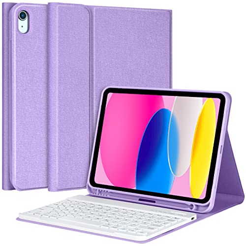aMZCaSE Tastatur Hülle für iPad 10. Generation 2022,Tastatur Hülle für iPad 10,9 Zoll 2022 mit Abnehmbarer kabelloser Bluetooth-Tastaturhülle mit Stifthalter, QWERTZ(Violett) von aMZCaSE