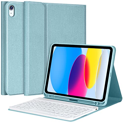aMZCaSE Tastatur Hülle für iPad 10. Generation 2022,Tastatur Hülle für iPad 10,9 Zoll 2022 mit Abnehmbarer kabelloser Bluetooth-Tastaturhülle mit Stifthalter, QWERTZ (Himmelblau) von aMZCaSE