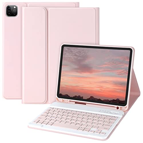 aMZCaSE Tastatur Hülle für iPad Air 5. und 4. Gen 10,9" 2022/2020, iPad Pro 11" Tastatur Hülle 2022/2021/2020/2018, Abnehmbare Bluetooth-Tastatur mit Stifthalter für iPad 11" 1./2./3. Gen,Rosa von aMZCaSE