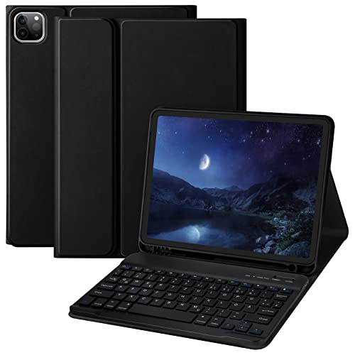 aMZCaSE Tastatur Hülle für iPad Air 5.und 4.Gen 10,9" 2022/2020, iPad Pro 11" Tastatur Hülle 2022/2021/2020/2018, Abnehmbare Bluetooth-Tastatur mit Stifthalter für iPad 11" 1./2./3. Gen, (Schwarz) von aMZCaSE