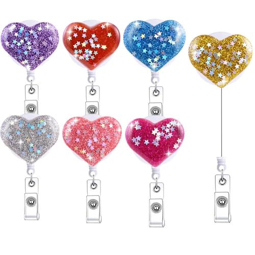 Abamilaka Bling Heart einziehbare Krankenschwester-Abzeichen-Spule, 6 Stück, niedlicher Glitzer, für Krankenpfleger, Studenten, medizinisches Abzeichen, Zubehör, glitzerndes Acryl, CNA RN Abamilaka Bling Heart einziehbare Krankenschwester-Abzeichen-Spule, 6 Stück, niedlicher Glitzer, für Krankenpfleger, Studenten, medizinisches Abzeichen, Zubehör, glitzerndes Acryl, CNA RN von abamilaka