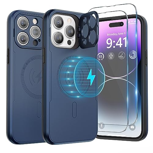 ABITKU Magnetische Handyhülle für iPhone 14 Pro Max – Ständer, MagSafe & Autohalterung kompatibel – Robuste schwarze Hülle mit Bildschirm- und Kameraschutz – stilvoll für Männer und Frauen (Blau) von abitku