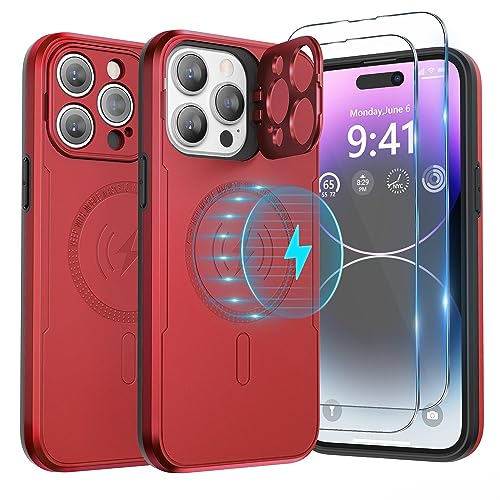ABITKU Magnetische Handyhülle für iPhone 14 Pro Max – Ständer, MagSafe & Autohalterung kompatibel – Robuste schwarze Hülle mit Bildschirm- und Kameraschutz – stilvoll für Männer und Frauen (rot) von abitku