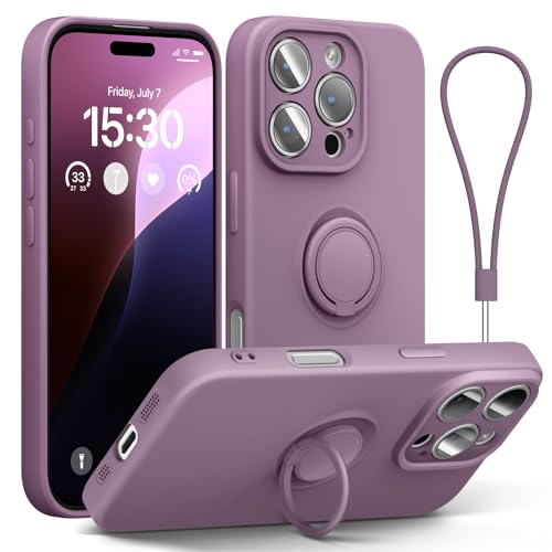 ABITKU Schutzhülle für iPhone 16 Pro mit Ringständer, Flüssigsilikon, schlankes Design, magnetische Autohalterung (mit Handschlaufe), Handyhülle für iPhone 16 Pro 6.3''，Lila von abitku