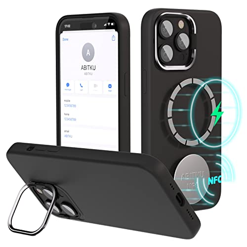 ABITKU Silikon Kompatibel mit iPhone 14 Pro Hülle mit NFC-Tags, Kamera-Ständer & MagSafe – mit NFC-Tags Teilen Sie Kontaktinformationen mit Leichtigkeit (6,1 Zoll), Schwarz von abitku