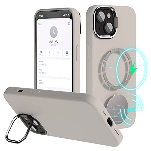 ABITKU für iPhone 14 Hülle Magsafe - Flüssiges Silikon Cover mit Smart NFC und Kameraschutz - Unsichtbarer Kickstand - Unterstützung für MagSafe - Stein - 6,1 Zoll, (Stein) von abitku