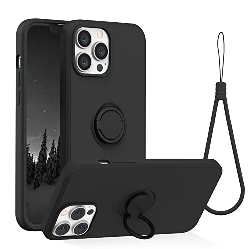 Abitku Kompatibel mit iPhone 13 Pro Max Hülle, Silikon mit 360°-Ring-Ständer, weiches Mikrofasertuch, vollständige Abdeckung für iPhone 13 Pro Max 6,7 Zoll (schwarz) von abitku