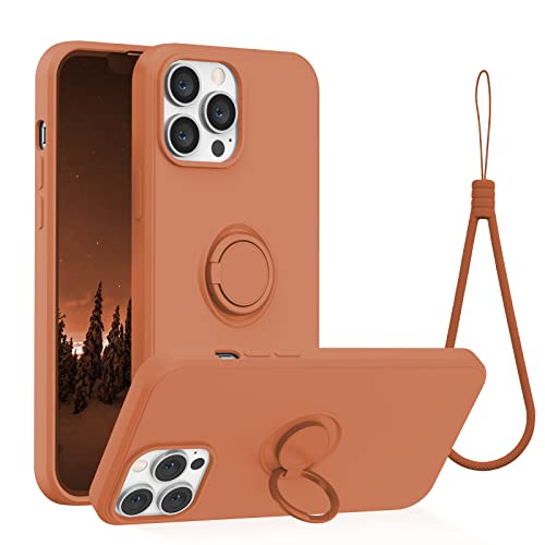 Abitku Kompatibel mit iPhone 13 Pro Max Hülle, Silikon mit 360°-Ring-Ständer-Halterung, weiches Mikrofasertuch, vollständige Abdeckung für iPhone 13 Pro Max 6,7 Zoll (Orange) von abitku