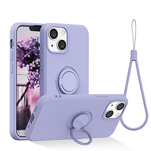 abitku für iPhone 13 Mini Handyhülle(5,4"),Flüssige Silikon Handyhülle Ultra Dünne Voller Schutz Hülle mit 360° Drehbarer Ring Ständer,Hüllen mit Handgelenkschlaufen (Violett) von abitku