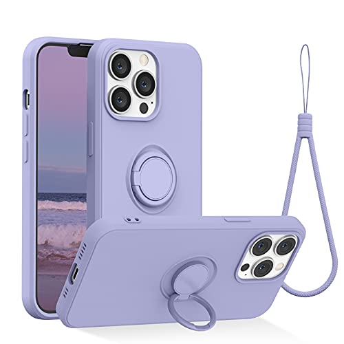 abitku für iPhone 13 Pro Handyhülle(6,1"),Flüssige Silikon Handyhülle Ultra Dünne Voller Schutz Hülle mit 360° Drehbarer Ring Ständer,Hüllen mit Handgelenkschlaufen (Violett) von abitku