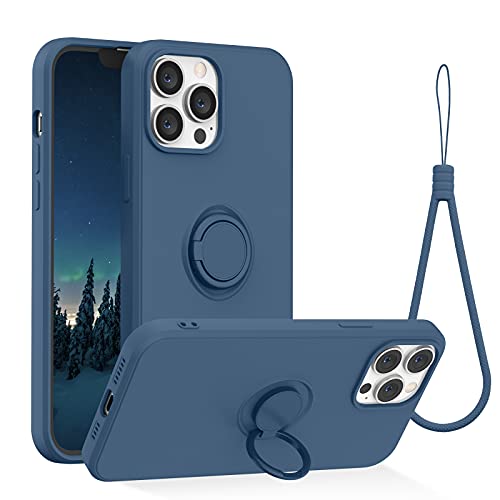 Abitku für iPhone 13 Pro Max Handyhülle(6,7"),Flüssige Silikon Handyhülle Ultra Dünne Voller Schutz Hülle mit 360° Drehbarer Ring Ständer,Hüllen mit Handgelenkschlaufen (Blau) von abitku