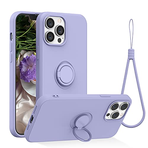 abitku für iPhone 13 Pro Max Handyhülle(6,7"),Flüssige Silikon Handyhülle Ultra Dünne Voller Schutz Hülle mit 360° Drehbarer Ring Ständer,Hüllen mit Handgelenkschlaufen (Violett) von abitku