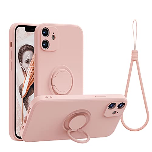 abitku Kompatibel mit iPhone 12 Mini Hülle, Silikon mit 360°-Ring, Kickstand Halter (unterstützt magnetische Autohalterung), weiches Seiden-Mikrofasertuch für iPhone 12 Mini 5,4 Zoll 2020 (Pink) von abitku