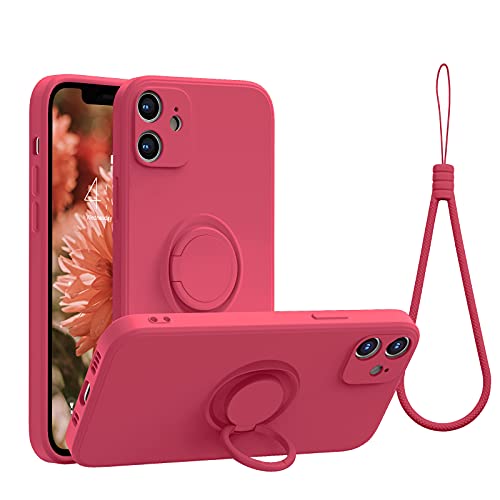abitku Kompatibel mit iPhone 12 Mini Hülle, Silikon mit 360°-Ring, Kickstand Halter (unterstützt magnetische Autohalterung), weiches Seiden-Mikrofasertuch für iPhone 12 Mini 5,4 Zoll 2020 (Rot) von abitku