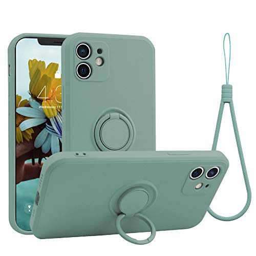 abitku für iPhone 12 Handyhülle(6,1"),Ultra Slim Flüssige Silikon Case mit 360° Ring Ständer & Lanyard,Hülle mit kameraschutz & innem Microfaser Tuch(Full Cover),Minze von abitku