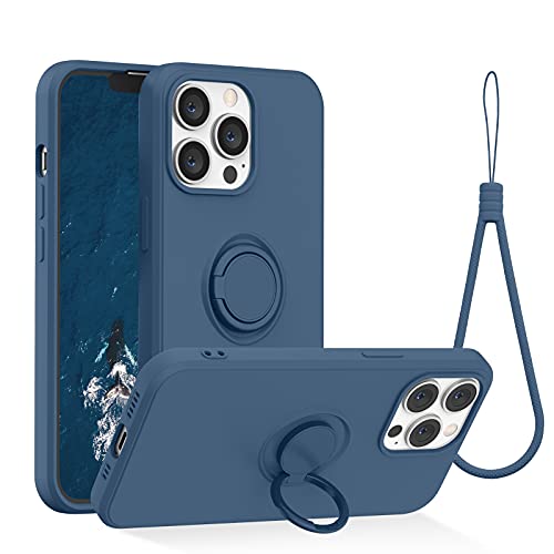 abitku für iPhone 13 Pro Handyhülle(6,1"),Flüssige Silikon Handyhülle Ultra Dünne Voller Schutz Hülle mit 360° Drehbarer Ring Ständer,Hüllen mit Handgelenkschlaufen (Blau) von abitku