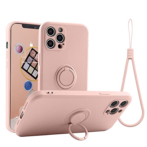 abitku kompatibel mit iPhone 12 Pro Max Handyhülle, Silikon Case 360 Grad Ring Ständer Magnetischen Autohalterungen mit Handschlaufe handyhülle schutzhülle Cover (Pink) von abitku