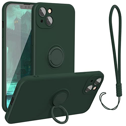 abitku kompatibel mit iPhone 14 Handyhülle 6,1 Zoll 2022, Silikon Case 360 Grad Ring Ständer Magnetischen Autohalterungen mit Handschlaufe handyhülle schutzhülle Cover (Armeegrün) von abitku