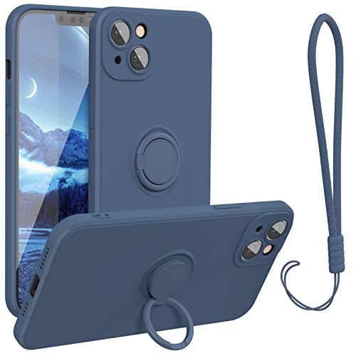 abitku kompatibel mit iPhone 14 Handyhülle 6,1 Zoll 2022, Silikon Case 360 Grad Ring Ständer Magnetischen Autohalterungen mit Handschlaufe handyhülle schutzhülle Cover (Blau) von abitku