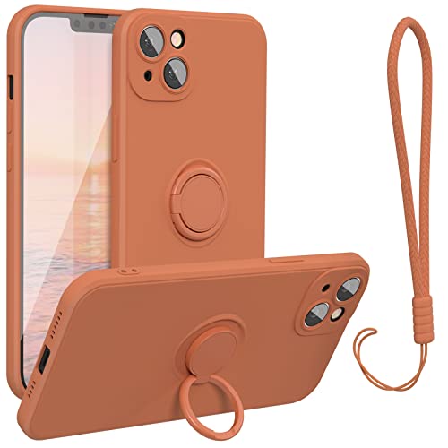 abitku kompatibel mit iPhone 14 Handyhülle 6,1 Zoll 2022, Silikon Case 360 Grad Ring Ständer Magnetischen Autohalterungen mit Handschlaufe handyhülle schutzhülle Cover (Orange) von abitku