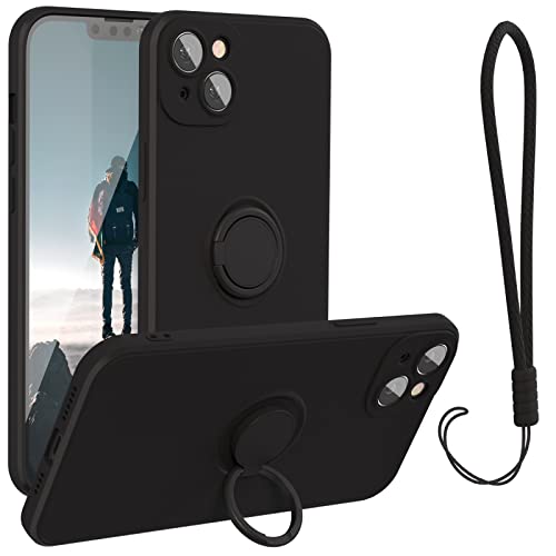 abitku kompatibel mit iPhone 14 Handyhülle 6,1 Zoll 2022, Silikon Case 360 Grad Ring Ständer Magnetischen Autohalterungen mit Handschlaufe handyhülle schutzhülle Cover (Schwarz) von abitku