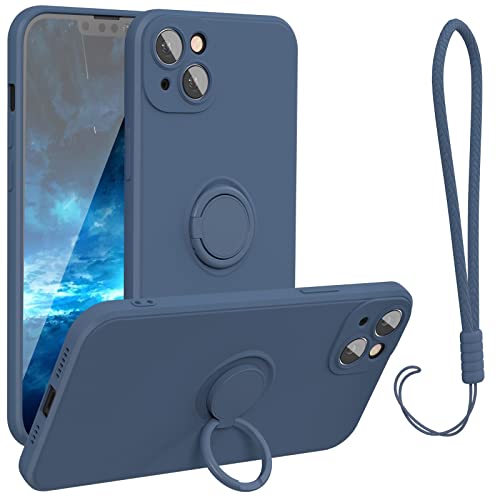 abitku kompatibel mit iPhone 14 Plus Handyhülle 6,7 Zoll 2022, Silikon Case 360 Grad Ring Ständer Magnetischen Autohalterungen mit Handschlaufe handyhülle schutzhülle Cover (Blau) von abitku
