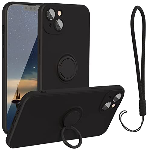 abitku kompatibel mit iPhone 14 Plus Handyhülle 6,7 Zoll 2022, Silikon Case 360 Grad Ring Ständer Magnetischen Autohalterungen mit Handschlaufe handyhülle schutzhülle Cover (Schwarz) von abitku