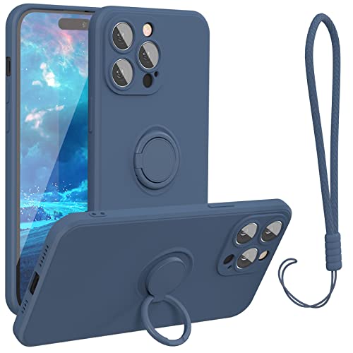 abitku kompatibel mit iPhone 14 Pro Handyhülle 6,1 Zoll 2022, Silikon Case 360 Grad Ring Ständer Magnetischen Autohalterungen mit Handschlaufe handyhülle schutzhülle Cover (Blau) von abitku